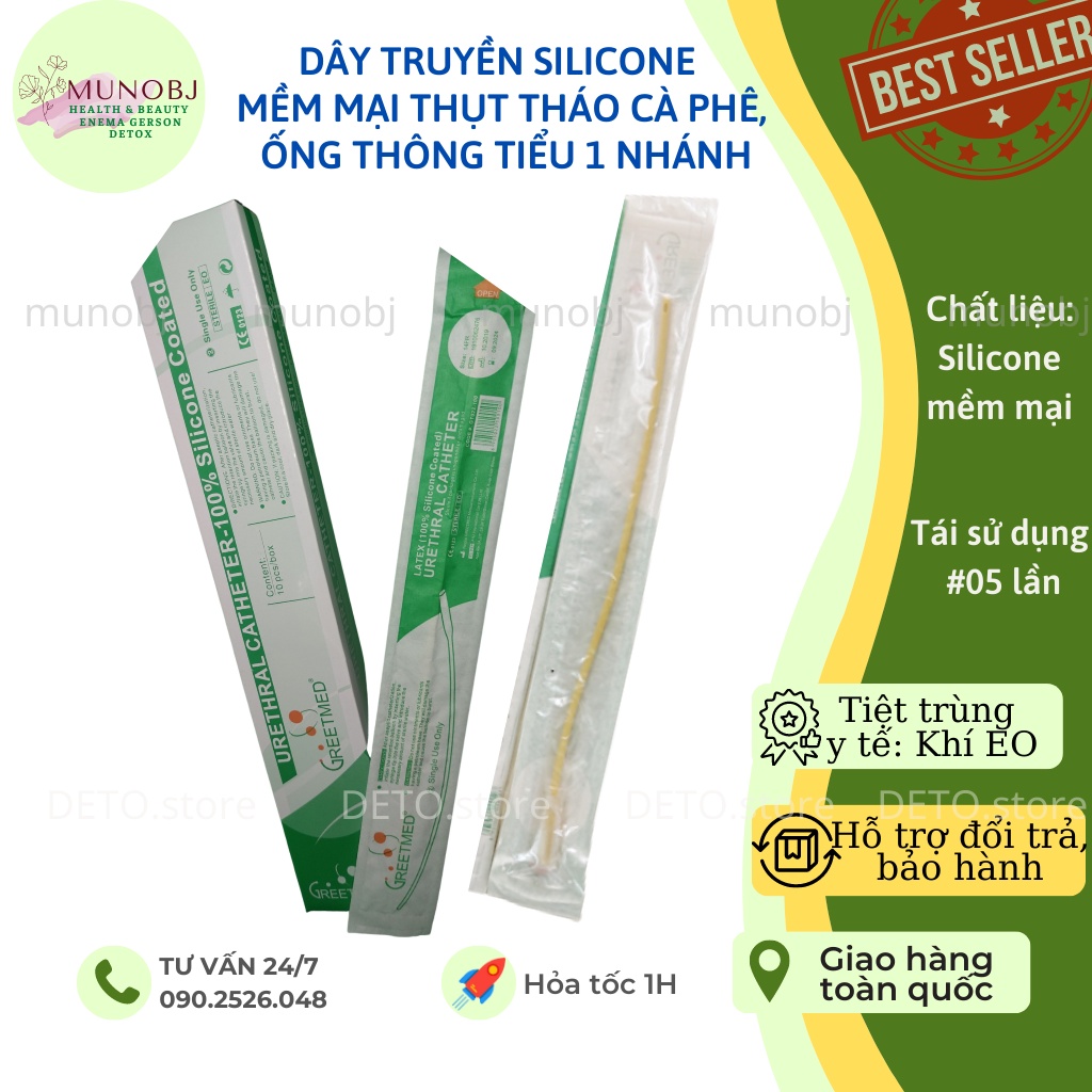Dây Truyền Thụt Tháo Đại Tràng Silicone GREETMED mềm mịn, thải độc cà phê coffee enema (ống thông tiểu 1 nhánh Nelaton)
