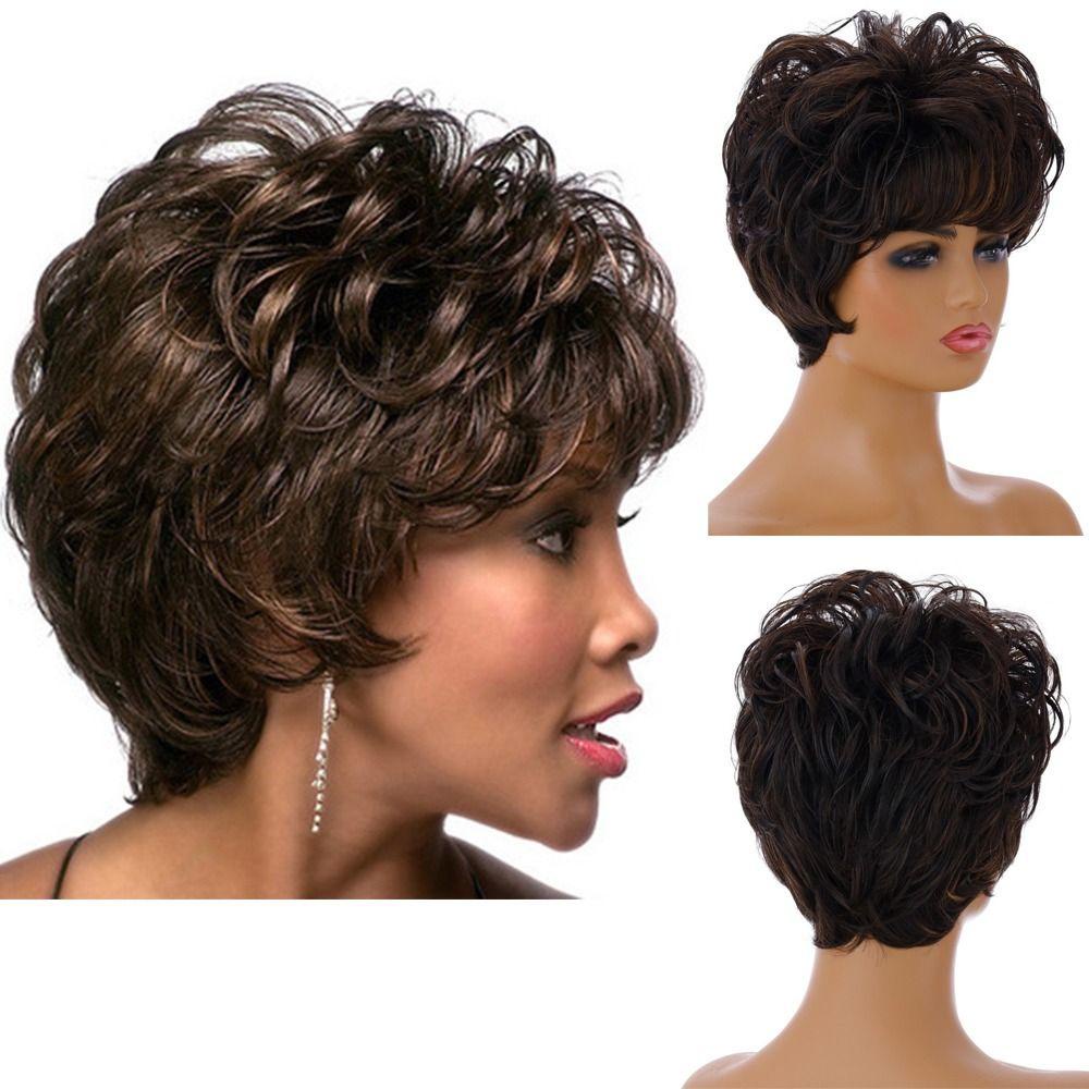 ANEMONE Bộ Tóc Giả Ngắn Xoăn Màu Đen Bằng Sợi Tổng Hợp Cách Nhiệt Thoáng Khí Dành Cho Nữ