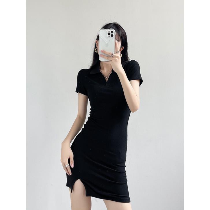 Đầm váy polo ôm sát body tay ngắn cổ V lịch sự đi làm đi chơi thiết kế mới xuân hè 2023 SH1