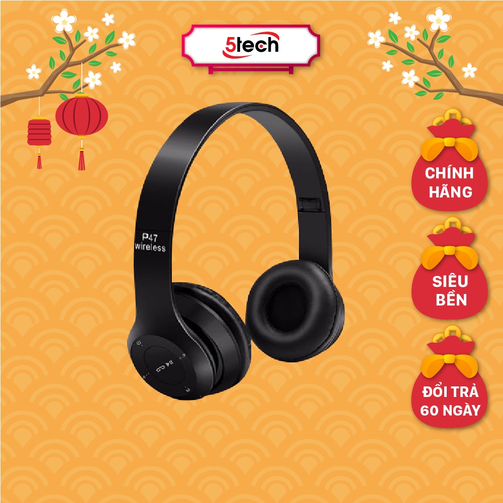 Tai nghe bluetooth chụp tai Wireless P47 có khe cắm thẻ nhớ, dây AUX 3.5 dễ dàng gập gọn âm thanh cực nổi