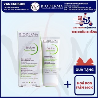 Kem dưỡng ẩm bioderma sebium sensitive giảm mụn chăm sóc da mụn, nhạy cảm 30ml