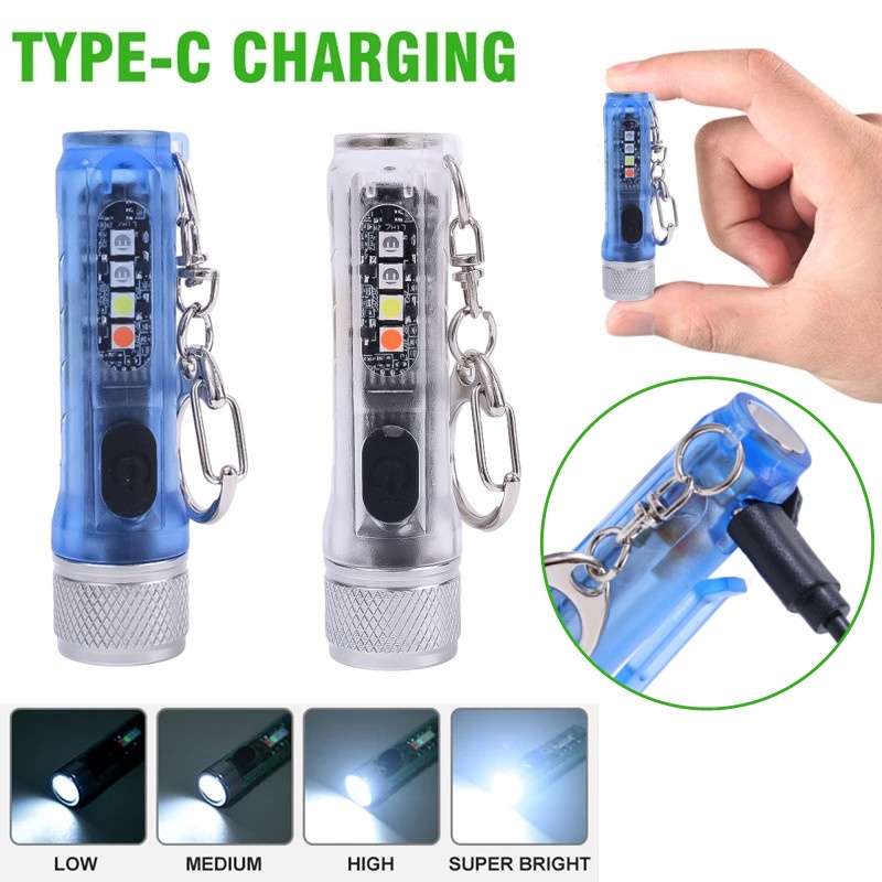 Móc Khóa Đèn Pin LED UV Đa Năng Chống Nước Có Thể Sạc Lại Loại C Dùng Khi Đi Cắm Trại