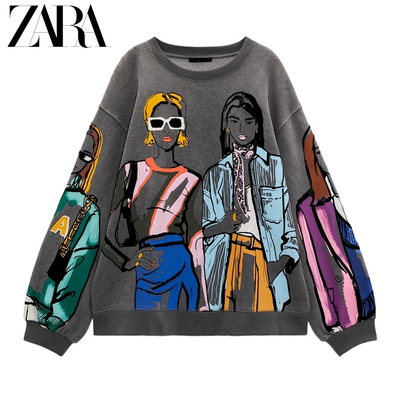 Zara Áo Nỉ Cổ Tròn In Họa Tiết Thời Trang Mùa Thu Cho Nữ 1131865