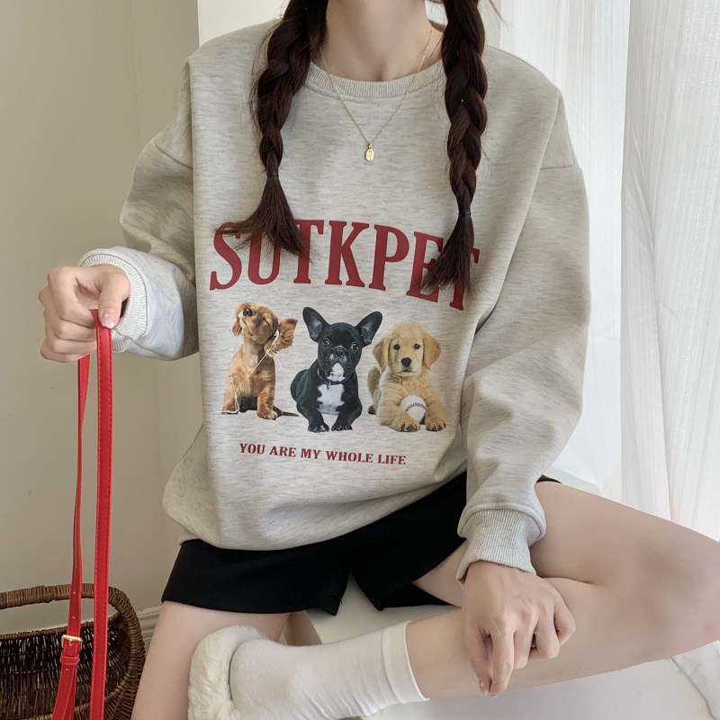 SUXI Áo Nỉ Dài Tay Cổ Tròn Màu Trơn In Chữ Thời Trang Cho Nữ