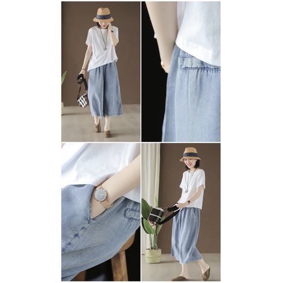 Quần baggy nữ KAMAKA Kamaka denim ống rộng dây rút - NU5442