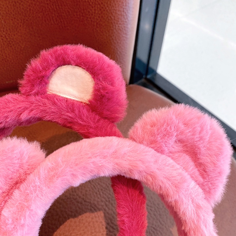 Bờm Cài Tóc Phủ Lông Hình Tai Gấu Hồng LOTSO