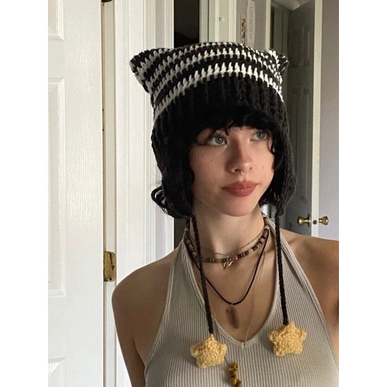 Mũ Cat beani có dây cute-HANDMADE