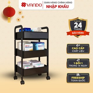 Kệ Để Đồ Đa Năng VANDO Dùng Cho Nhà Bếp, SPA, Phòng Ngủ Sơn Đen Trắng Cao Cấp Có Bánh Xe Nhỏ Gọn