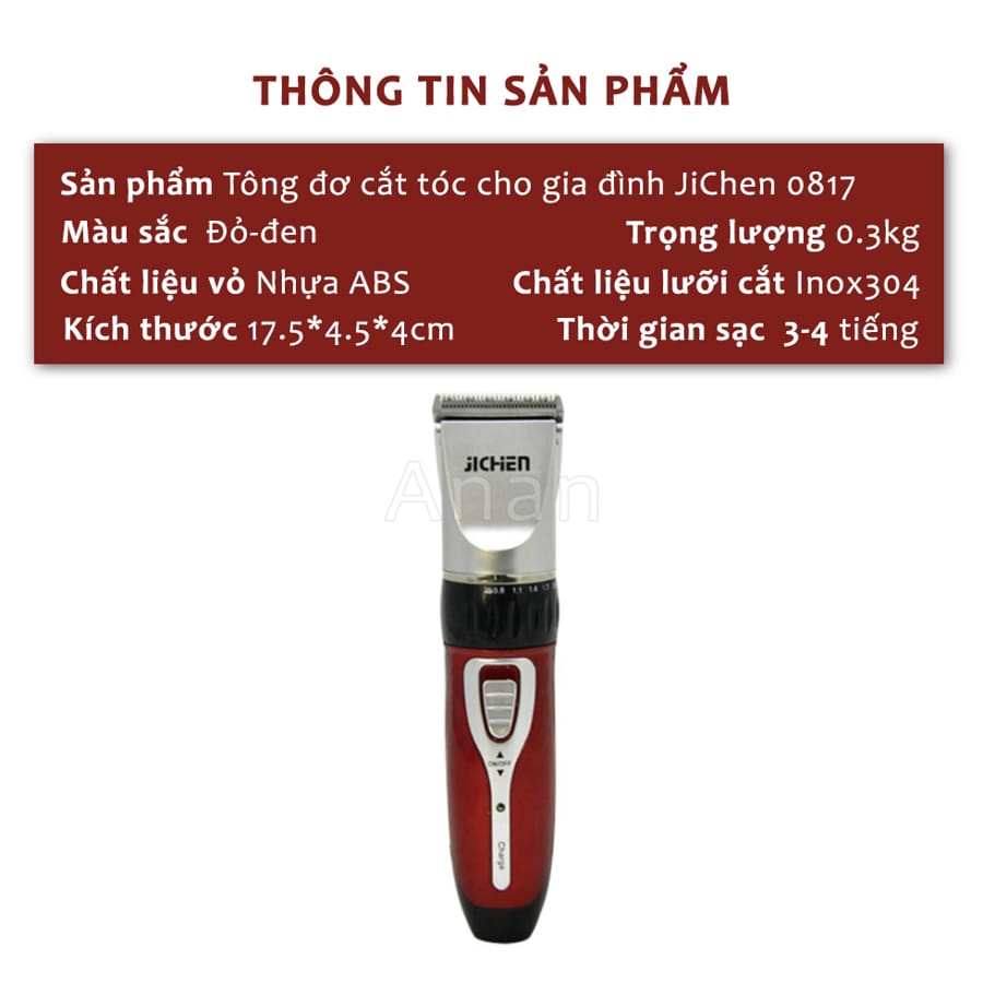 Tông Đơ Cắt Tóc JiChen 0817, Tông Đơ Hớt Tóc Tạo Kiểu Cho Bé Và Gia Đình, Sạc Pin Không Dây Tặng Cữ Lược Và Gel Cắt Tóc