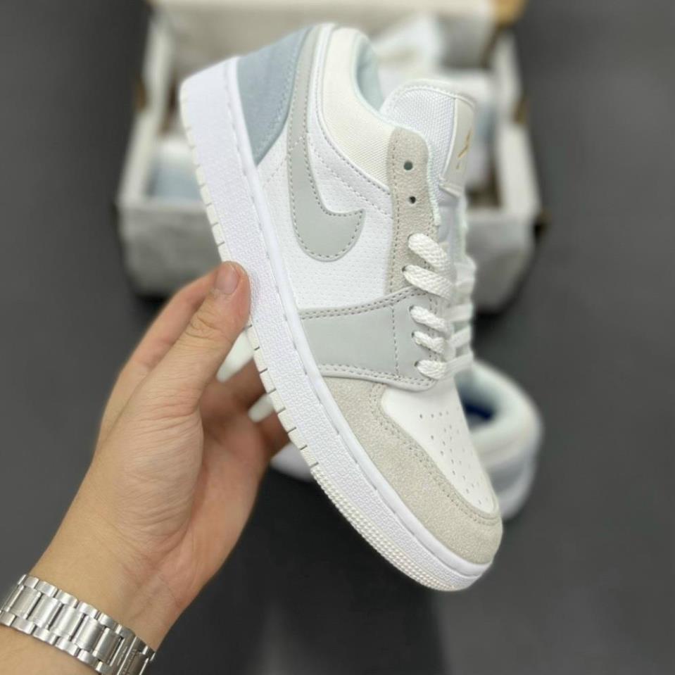 Giày thể thao jordan xám xanh paris ,Giày jd low 1 cổ thấp xám gót xanh nam nữ đầy đủ phụ kiện bill box *