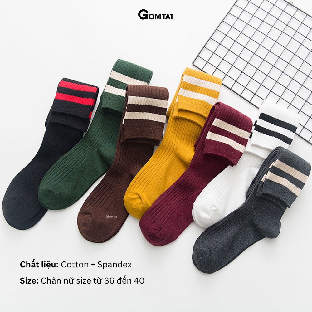 Tất vớ dài qua gối nữ GOMTAT thời trang Hàn Quốc mẫu 2 sọc ngang, chất liệu cotton cao cấp, mềm mại - FIVE11-DAI-DAUGOI