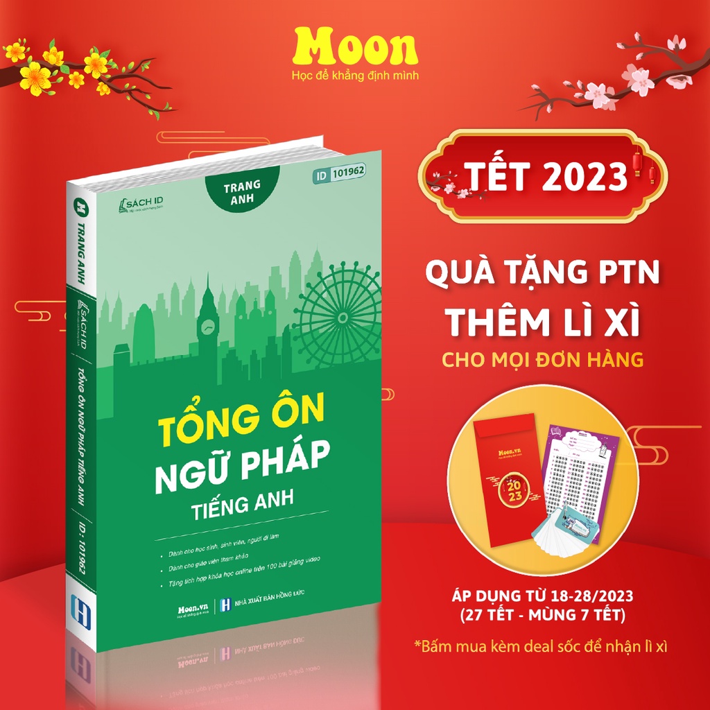 Sách Tổng ôn ngữ pháp tiếng anh cô Trang Anh tặng phiếu trắc nghiệm