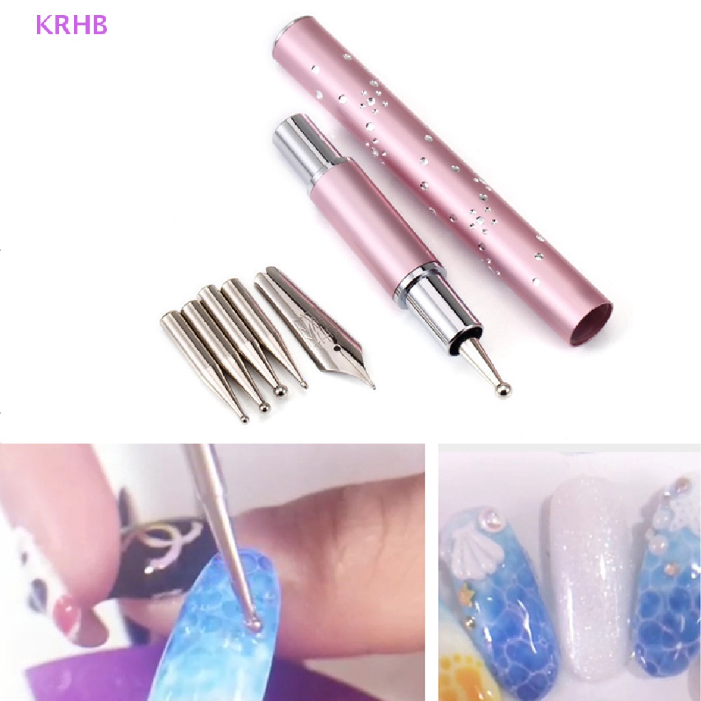 Bút Vẽ Móng Nghệ Thuật Bằng Thép Không Gỉ 6 Đầu Mới