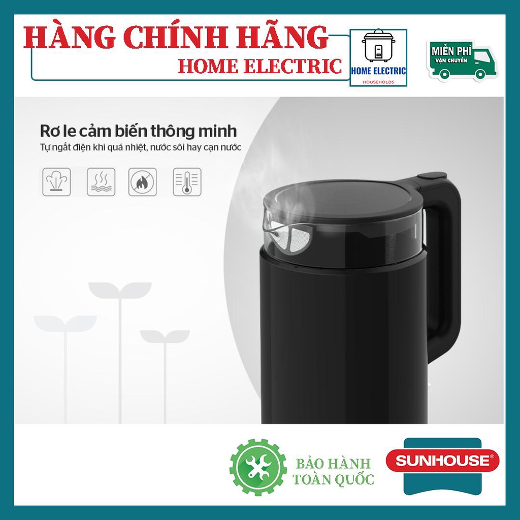 Âm siêu tôc thuy tinh 1.7L Sunhouse SHD1330 Bảo hành chính hãng 12 tháng trên toàn quốc ĐỔI TRẢ 7 NGÀY