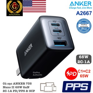 Củ sạc nhanh ANKER 735 Nano II GaN 65W PD/ PPS 2C-1A - A2667