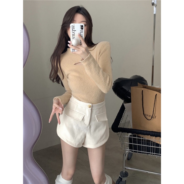 Áo Dệt Kim Nữ Tay Dài Dáng Ôm Gợi Cảm Phong Cách Hàn Quốc