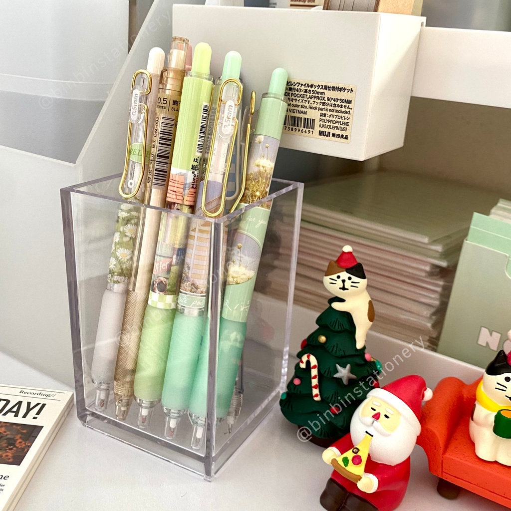 Bút bấm MURA Green Garden phong cách hoa mùa xuân, mắc cài ánh kim, mực đen, ngòi 0.5mm BMR-8161