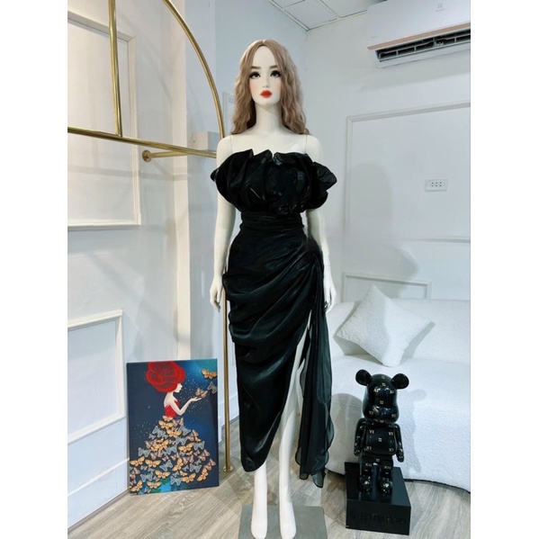 Đầm body công chúa bẹt vai nhún phồng voan kính siêu xinh - size M/L - MS335V