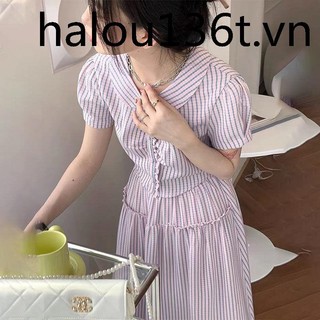 Set áo sơ mi và chân váy caro phong cách retro thời trang cho nữ