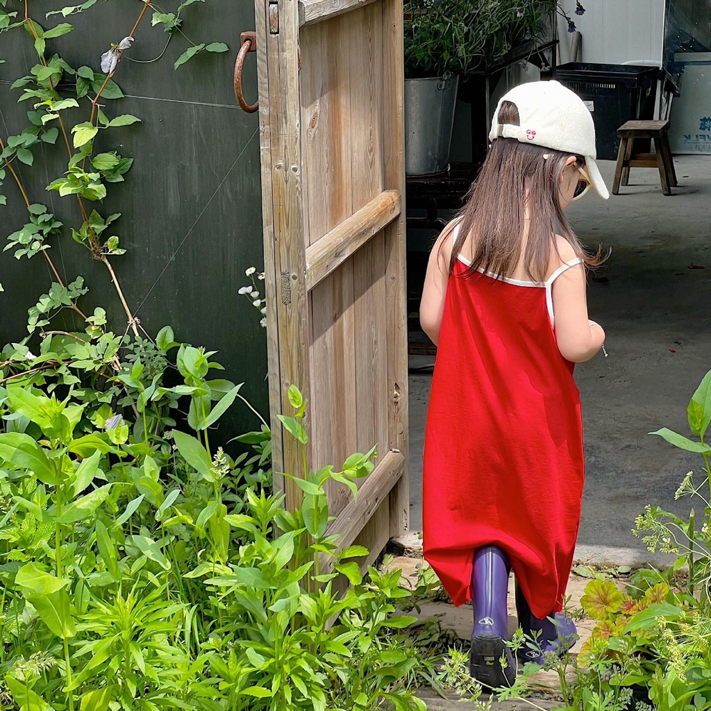 Váy hai dây bé gái màu sắc basic V126 sz 80-130, váy 2 dây cotton suông dài, thời trang đi biển siêu xinh cho bé hè 2023