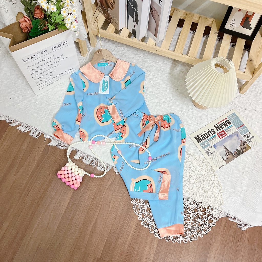 Đồ Bộ Bé Gái Mặc Nhà dài tay cao cấp Pijama Lụa Cao Cấp Cho Bé