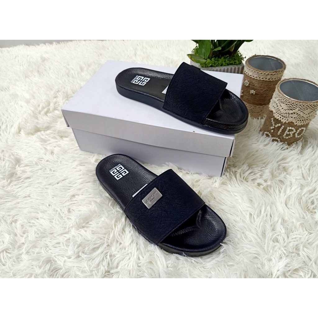 Dép nam Gyvenchy dép nam quai ngang mới nhất quai da đế cao su 2 màu hot kiểu dáng mới lạ full box