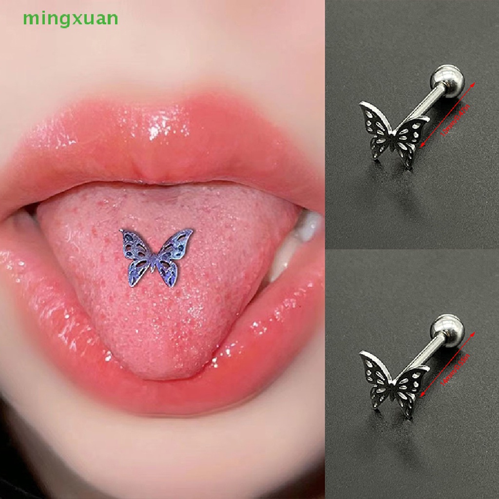 1 Khuyên Lưỡi Bằng Thép Titan 316L Hình Bướm Phong Cách Punk