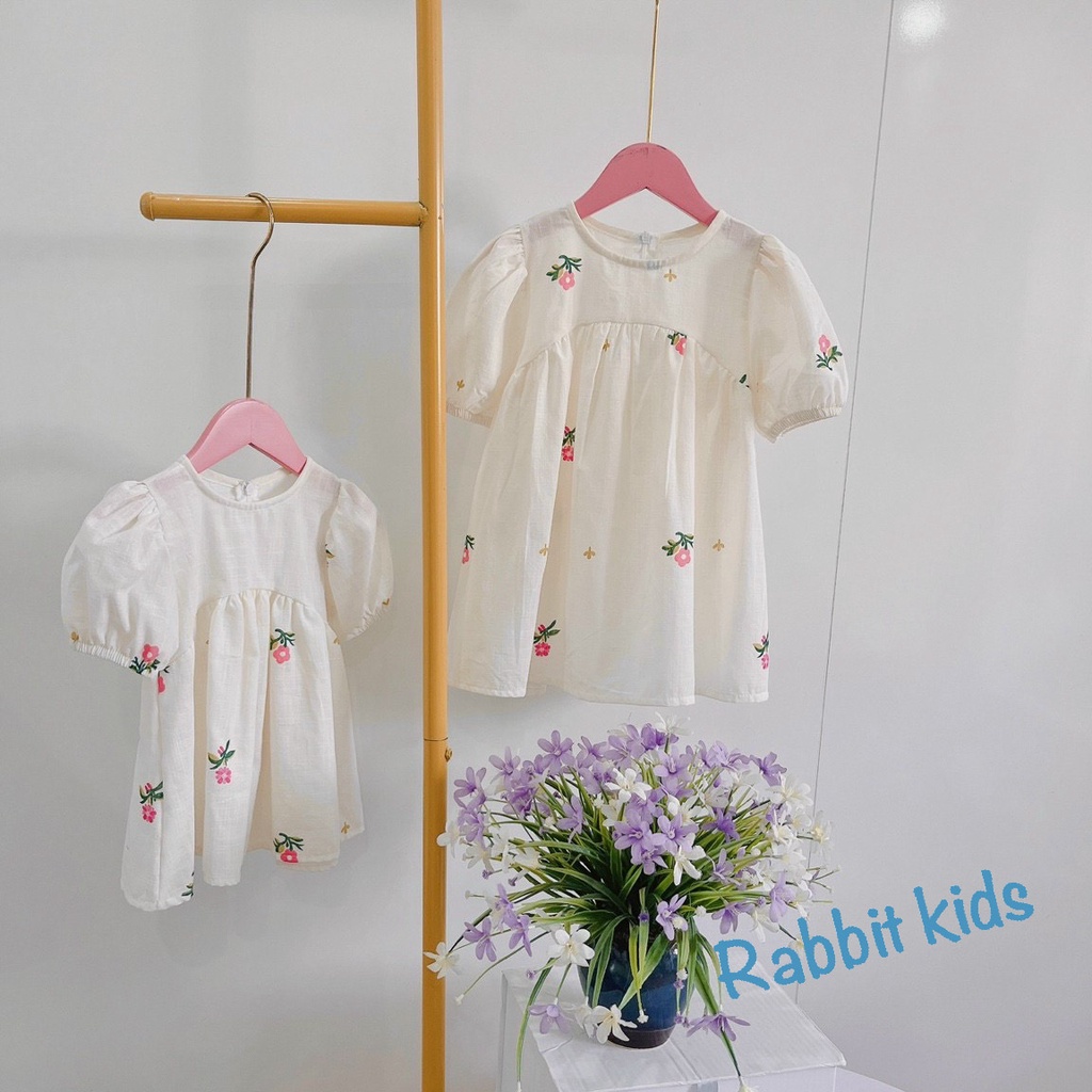 Váy Size Đại Cho Bé 8-40kg💝FREESHIP💝 Rabbit Kids-Đầm Mùa Hè Đi Học Bé Gái Chất Linen Tưng In Hoa Dáng Babydoll Dễ Thương