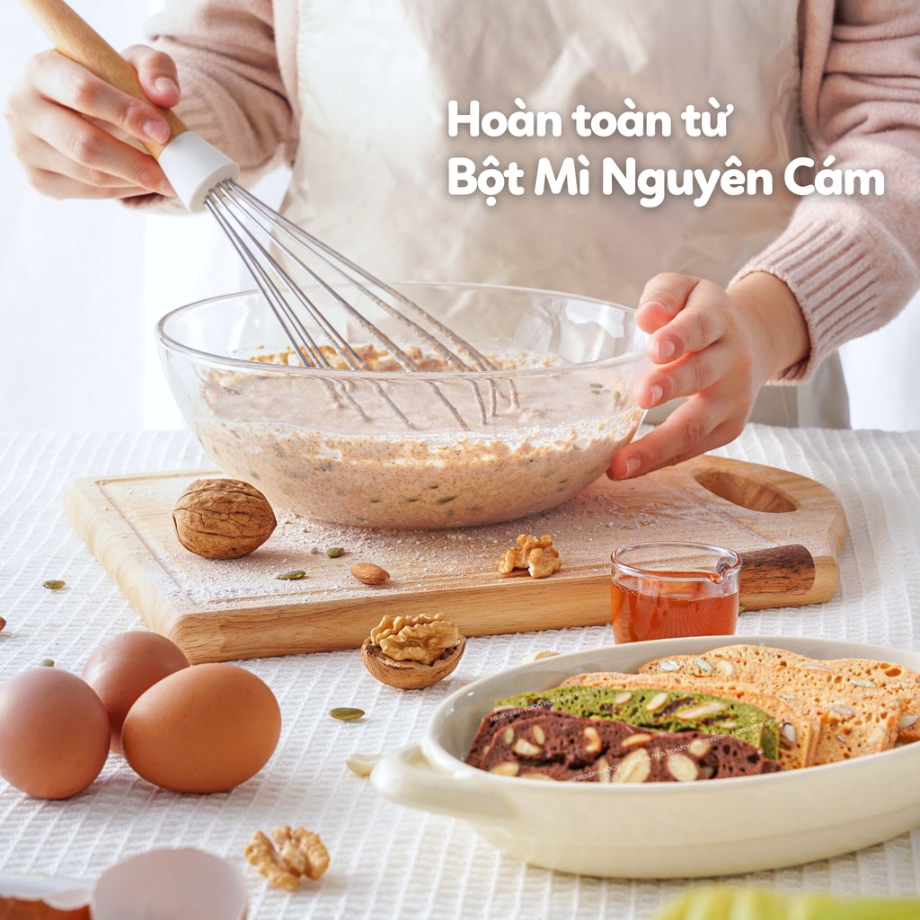 Bánh BISCOTTI Nguyên Cám 3 VỊ HEBEKERY by HEBE - Bánh Ngũ Cốc Nướng Ăn Kiêng Không Đường