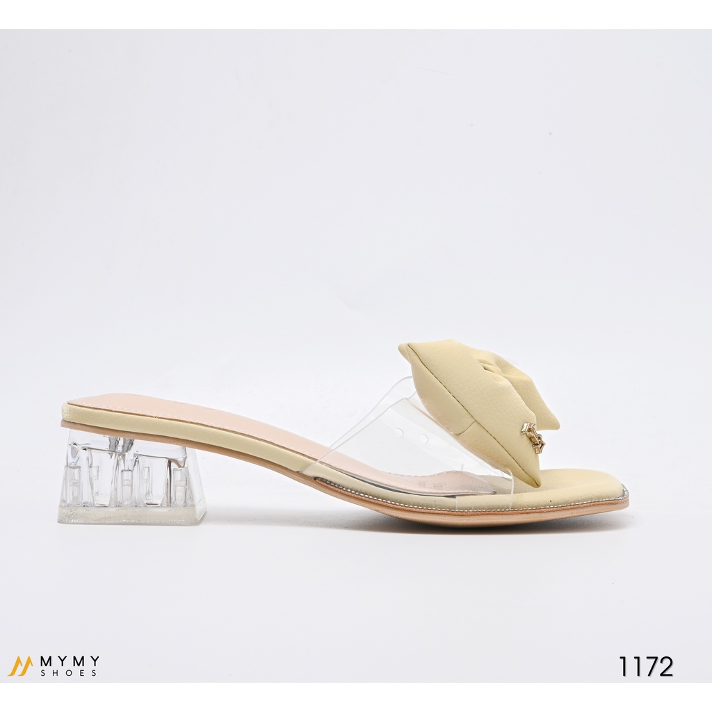 Dép nữ Mymy shoes da sần mũi vuông thời trang, sandal nữ viền đá quai trong gắn nơ da - 1172
