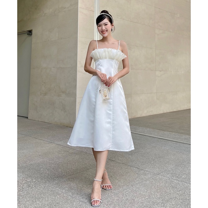 Đầm nữ thiết kế hai dây dáng dài phối nhún ngực tiểu thư ARIEL DRESS - GOÛT DE JUN