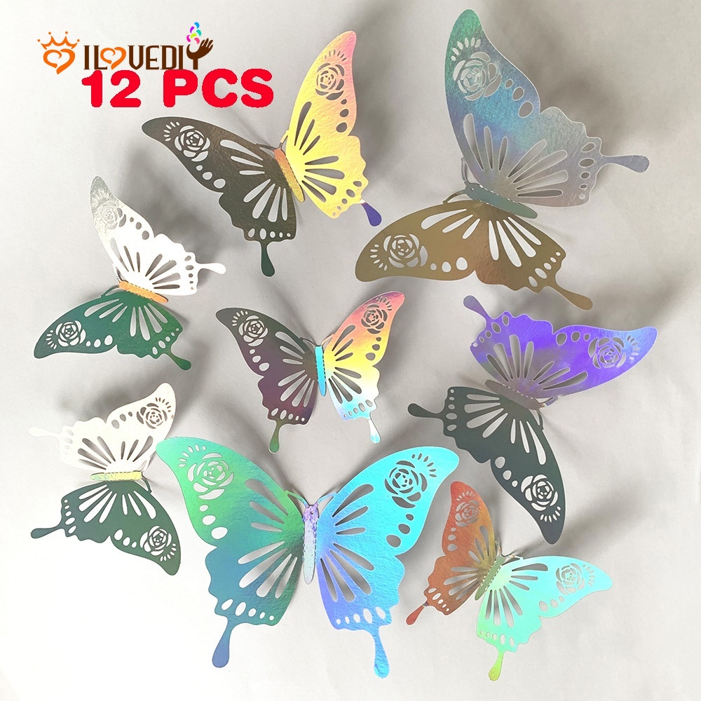 Bộ 12 Miếng Dán Tường Hình Bướm 3D DIY Trang Trí Nhà Cửa