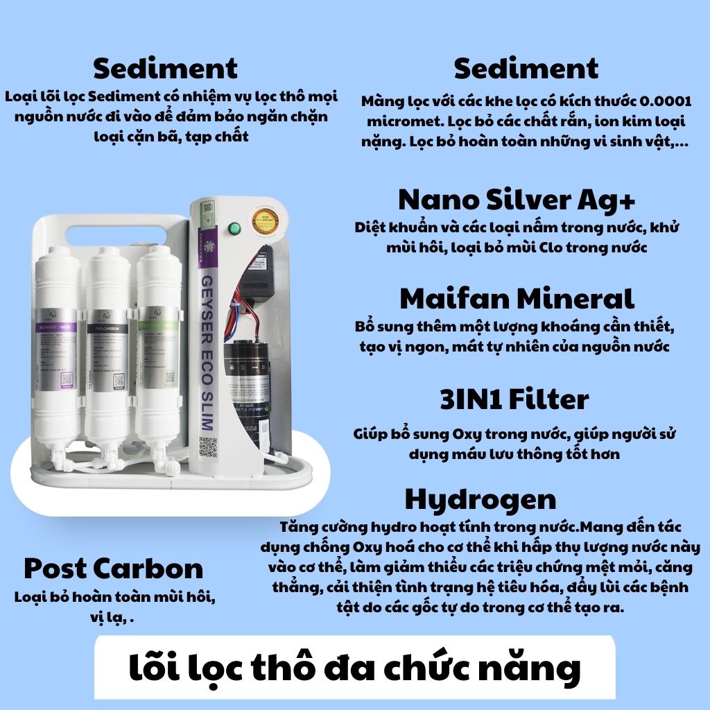 Máy lọc nước Slim S8 8 cấp ,công nghệ màng Ro đúc lọc bổ sung khoáng chất ion kiềm.Hàng chính hãng Nano Geyser