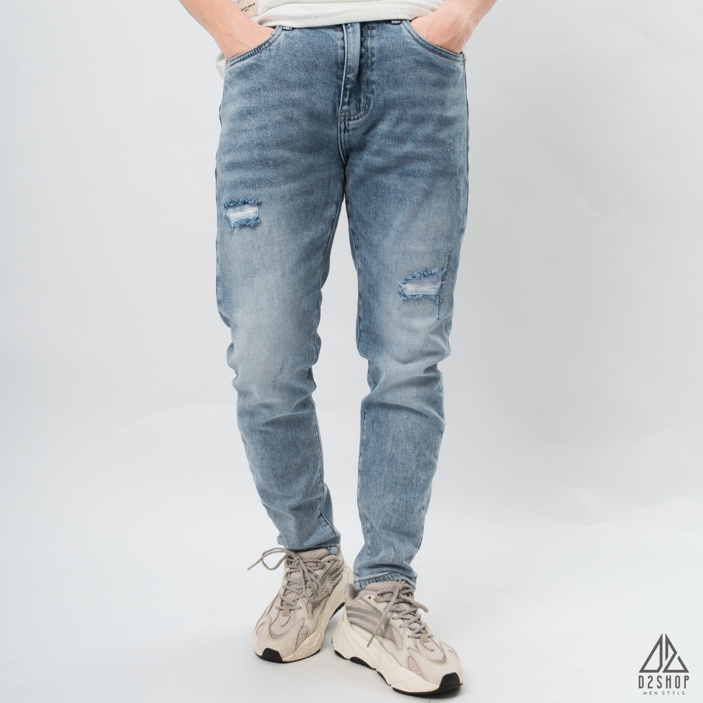 Quần jean nam D2shop, quần slimfit jean wash bạc, rách gối, màu bạc [J-D3996]