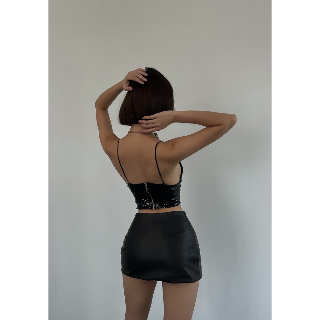 Nomi | Váy Da Ngắn Ôm Body Sexy Chân Váy Da Trơn Dáng Chữ A Thiết Kế La Perbra