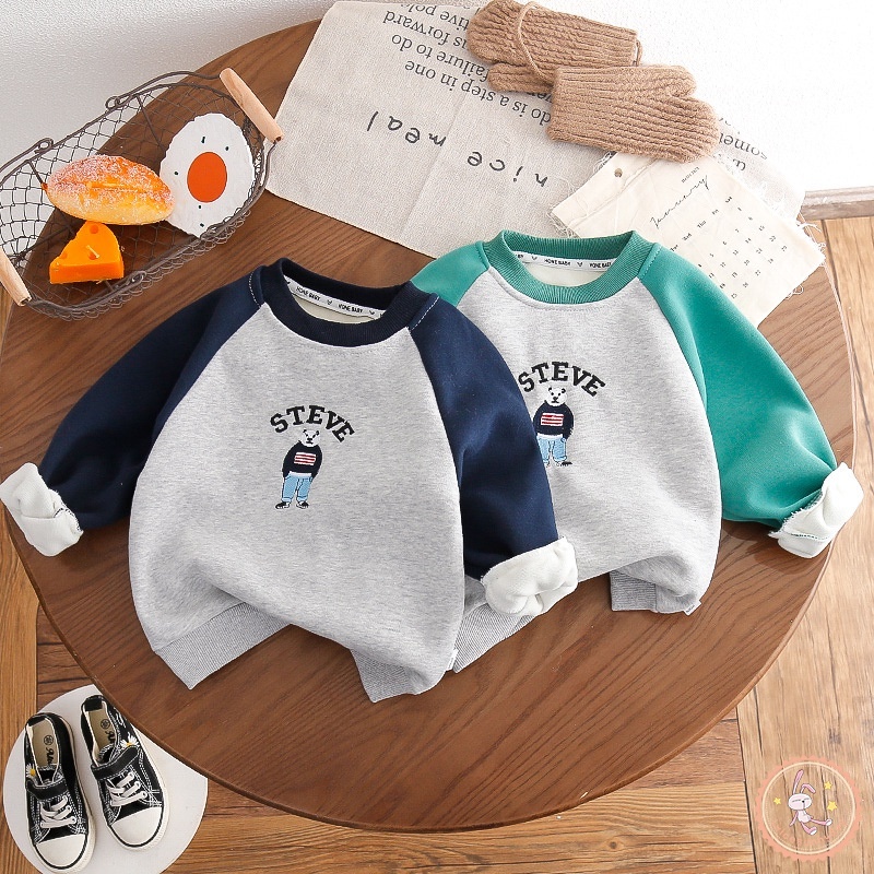 Áo Hoodie Bằng Vải Bông Họa Tiết Hoạt Hình Phối Màu Tương Phản Ấm Áp Cho Bé