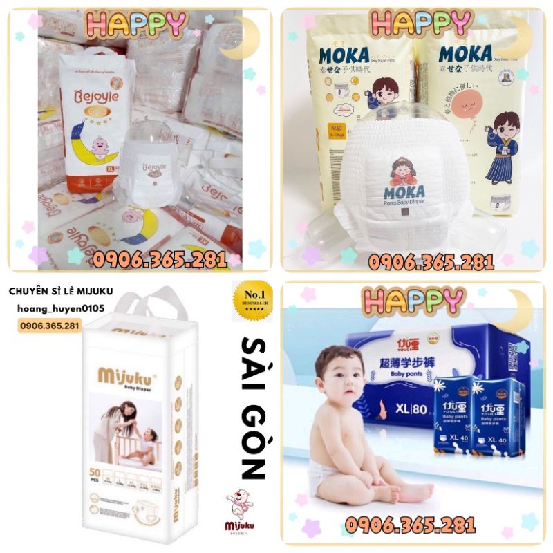 50 miếng bỉm Youli/Mijuku/Bejoylegold/Moka xuất Nhật 4xl/5xl