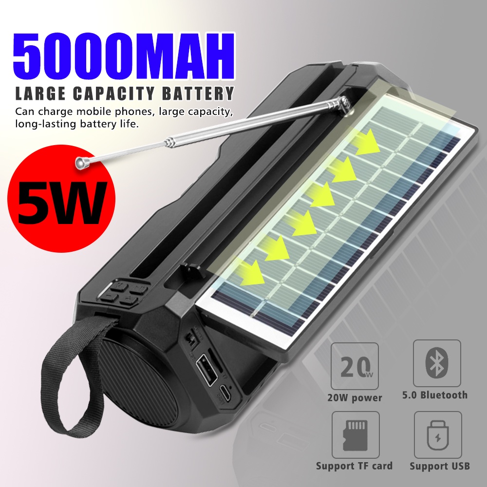 Loa Bluetooth Không Dây Tích Hợp Đài FM Kỹ Thuật Số Sạc Năng Lượng Mặt Trời MP3 Âm Thanh Siêu Trầm