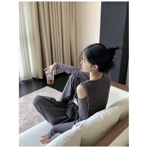 Áo thun NZN tay dài hở vai màu trơn gợi cảm thời trang mùa xuân hàng mới dành cho bạn nữ