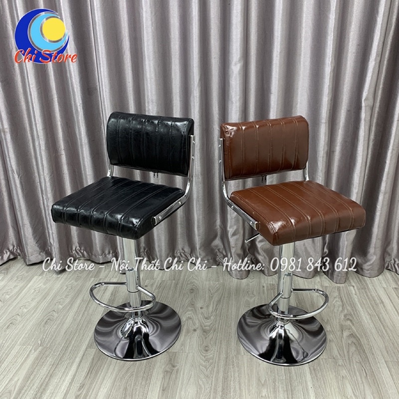 Ghế Bar Cao Xoay Mẫu HCN Khuyết, Ghế Ngồi Làm Tóc Salon Bọc Da Chỉnh Độ Cao 60-80cm Và Xoay 360 Độ