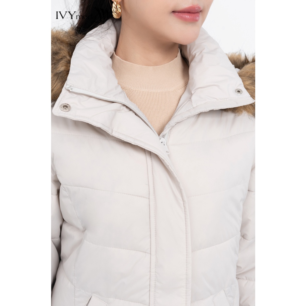 Áo khoác phao cổ viền lông dáng suông nữ IVY moda MS 70B9103