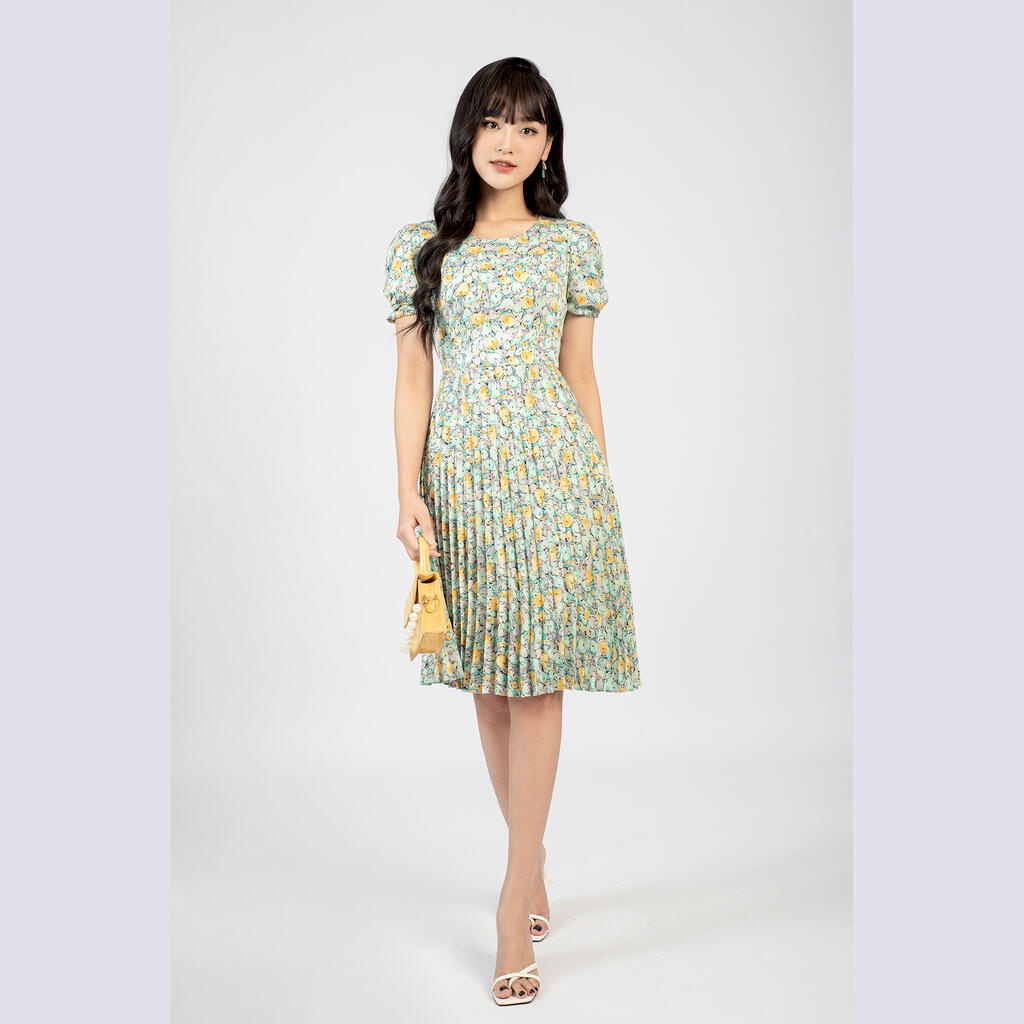 Đầm dáng xòe dập ly, tay chun bồng MMOutfit DA0122410