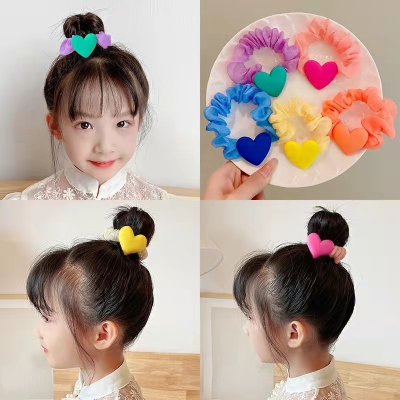 Dây Cột Tóc Ba Chiều Bản Lớn Hình Trái Tim Ba Chiều Dễ Thương Cho Bé Gái