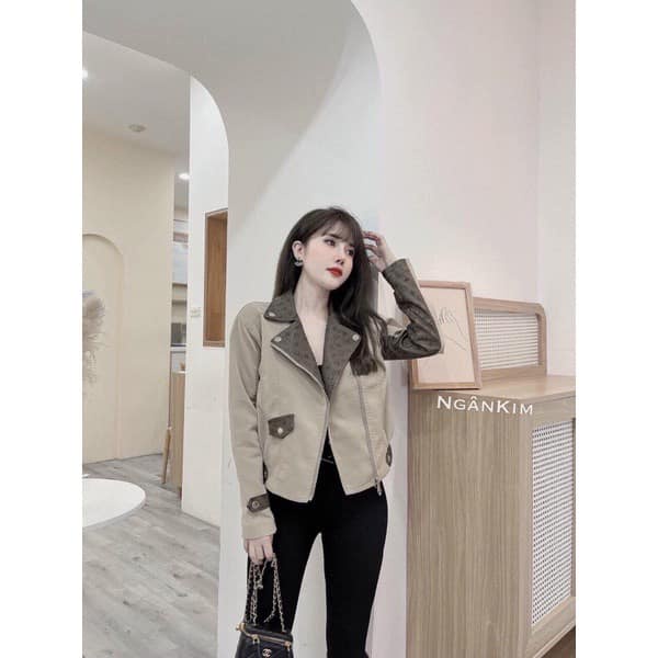 Áo khoác da nữ cổ lông họa tiết LV cao cấp SHOPSIEURE88