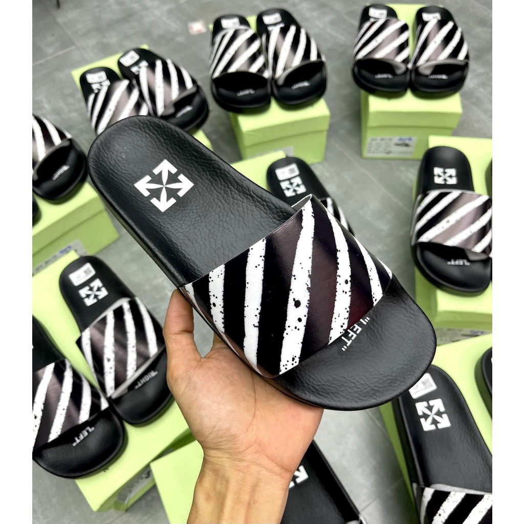🔥HÀNG Quảng Châu🔥Dép HƯỞNG ĐÁ ,dép quai ngang off white nam nữ màu đen siêu đẹp