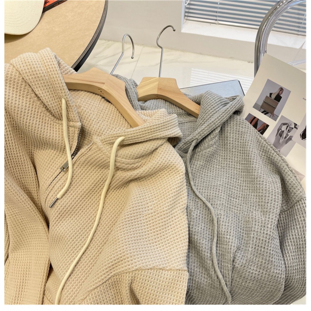 Áo Khoác Cardigan Có Nón Trùm Dáng Rộng Phối Khóa Kéo Thời Trang Xuân Hè Cho Nữ 5OKZ