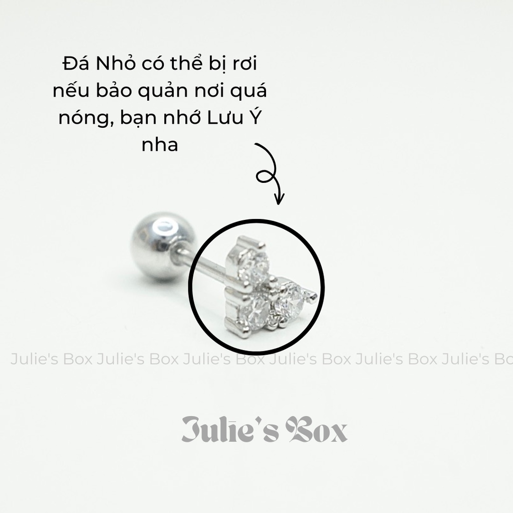 [1 Chiếc] Khuyên Tai Heart No.7 Đính Đá Màu Bạc Không Gỉ Sét Không Ngứa Bông Tai Unisex Julies Box 66