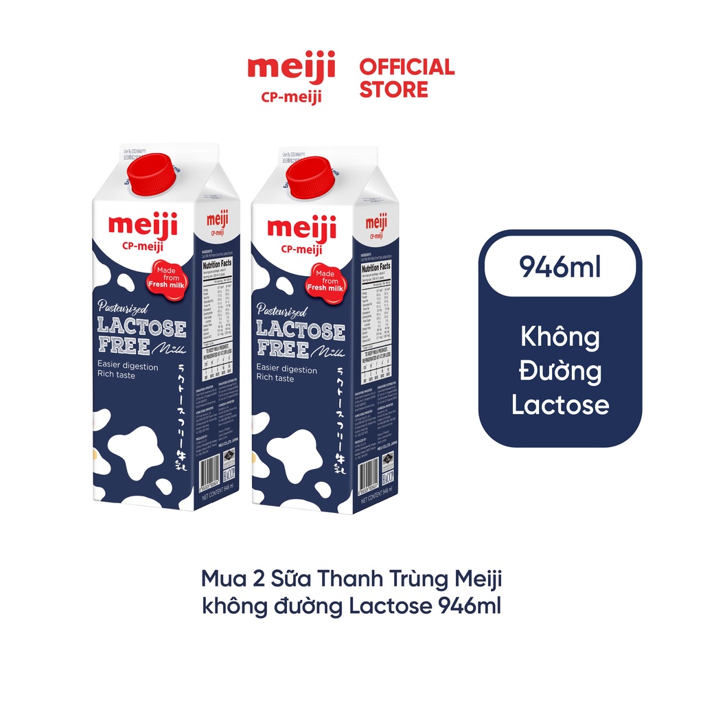 Sữa tươi thanh trùng Meiji không đường Lactose 946ml - Combo 2 hộp