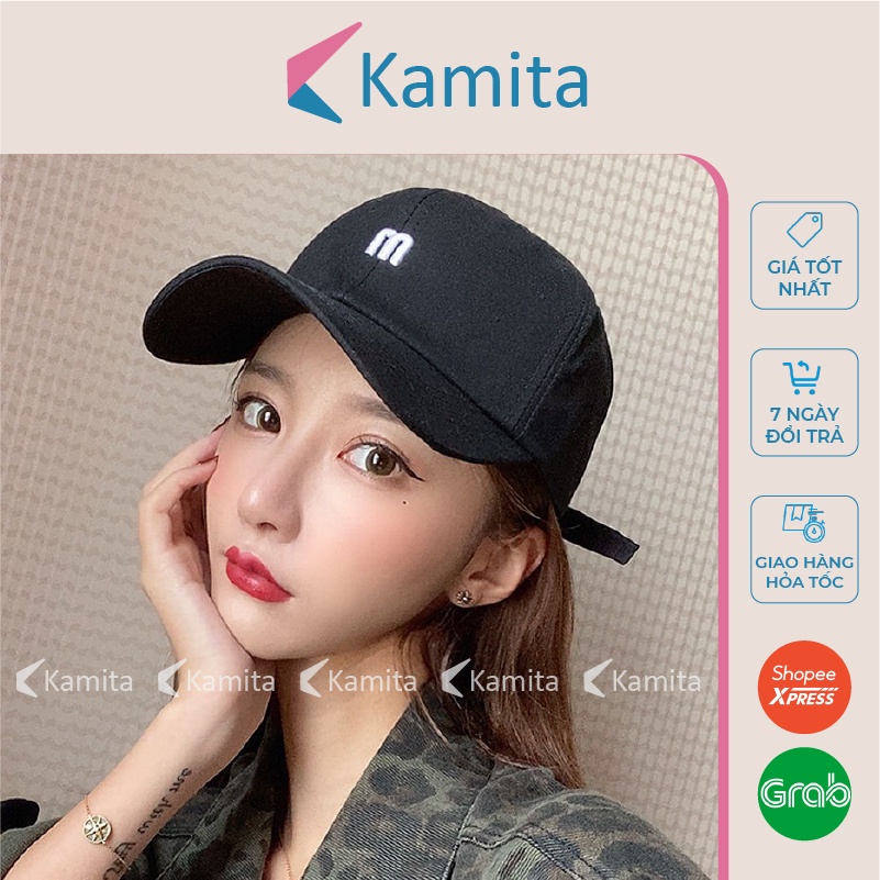 Mũ Lưỡi Trai, Nón Lưỡi Trai KAMITA Thêu Chữ M Nam Nữ Hàn Quốc, Nón Kết Trắng Đen Be Đẹp Vải Kaki Cao Cấp Chính Hãng KM01