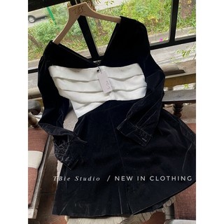TBS jumsuit nhung nơ <mặc đc 2 kiểu>
